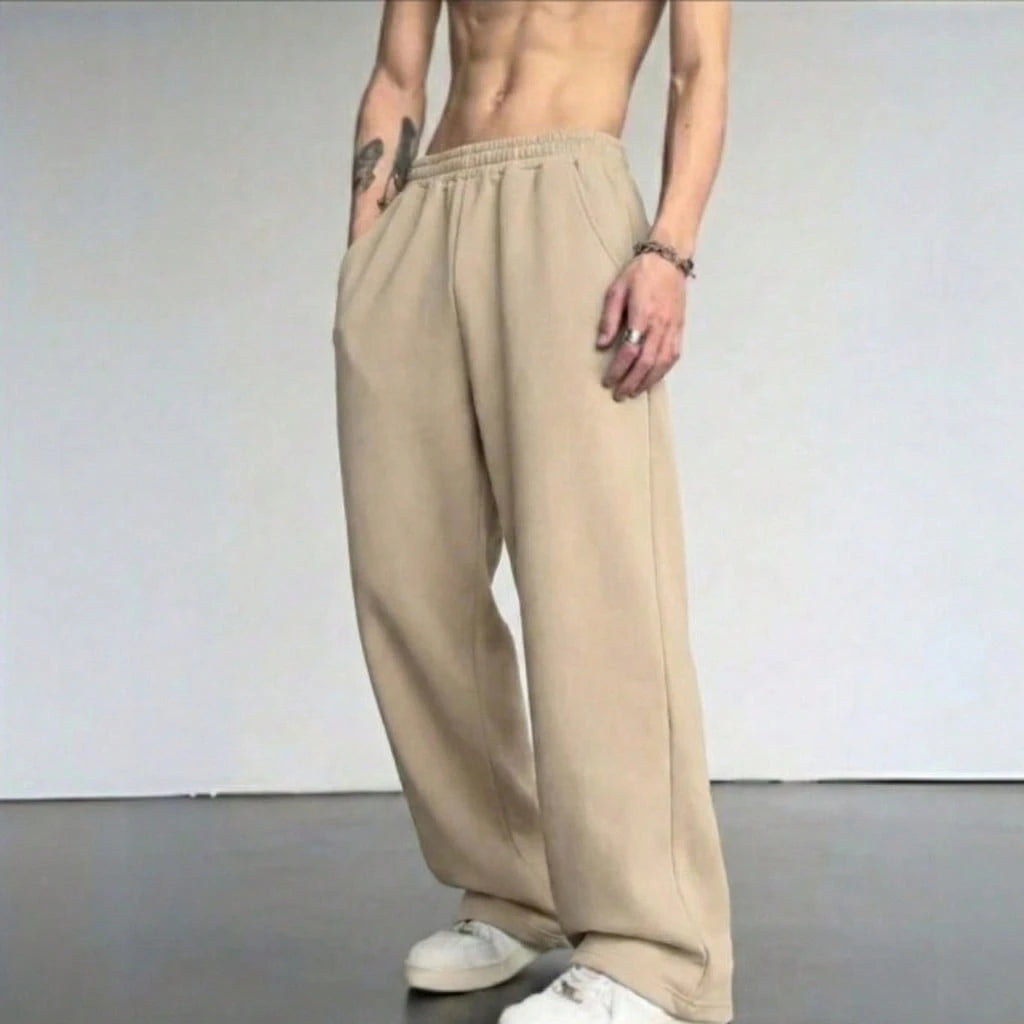 Calça Wide Leg Baggy de Moletom Lisa Premium – Unissex, Cintura Alta, Estilo Streetwear Oversized